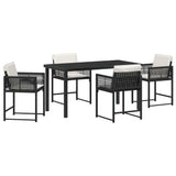 Garden Dining Set 5 pcs Black Poly Rattan - Front View