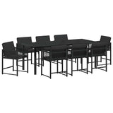 Garden Dining Set 9 pcs Black Poly Rattan - Front View