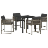 Garden Dining Set 5 pcs Grey Poly Rattan - Front View