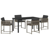 Garden Dining Set 5 pcs Grey Poly Rattan - Front View