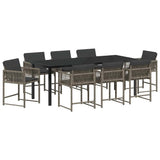 Garden Dining Set 9 pcs Grey Poly Rattan - Front View