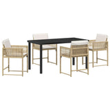 Garden Dining Set 5 pcs Beige Poly Rattan - Front View