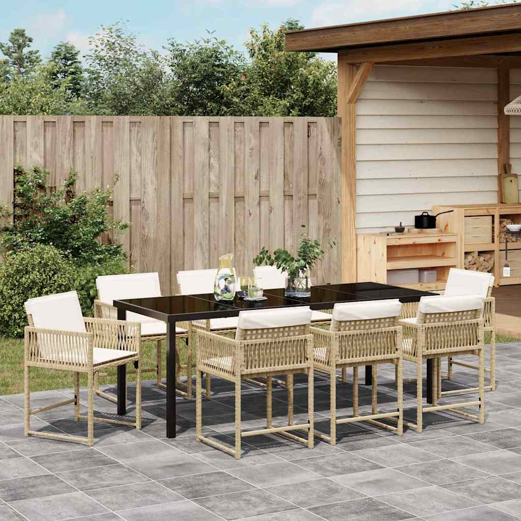 Garden Dining Set 9 pcs Beige Poly Rattan