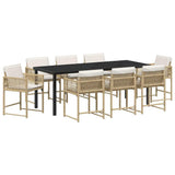Garden Dining Set 9 pcs Beige Poly Rattan - Front View