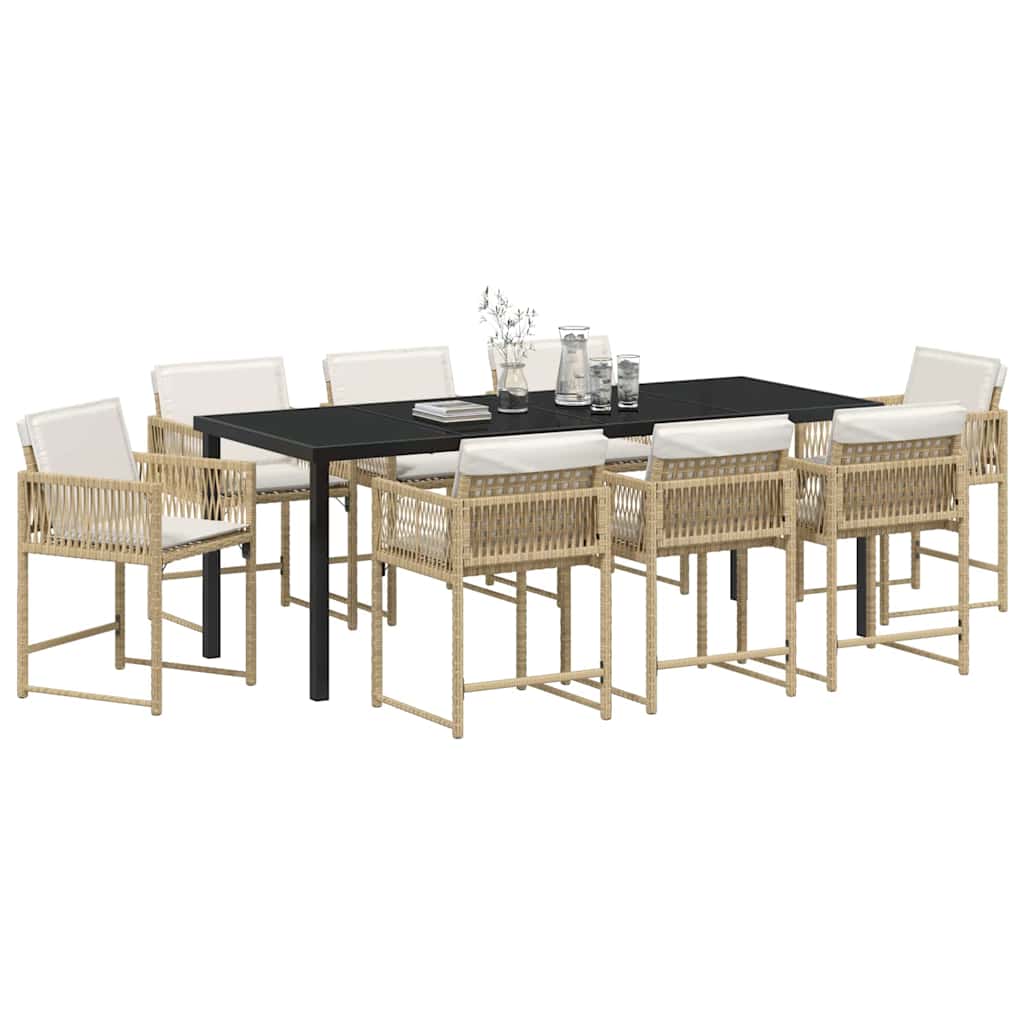 Garden Dining Set 9 pcs Beige Poly Rattan