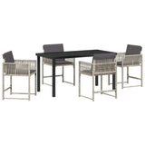 Garden Dining Set 5 pcs Light Grey Poly Rattan - Front View