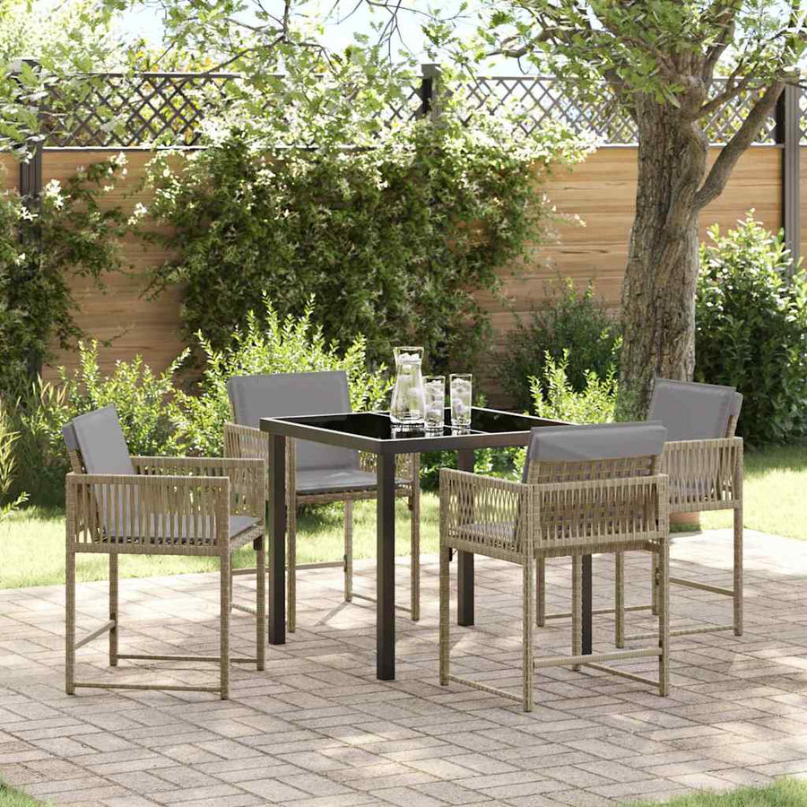 Garden Dining Set 5 pcs Beige Poly Rattan