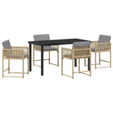 Garden Dining Set 5 pcs Beige Poly Rattan - Front View