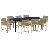 Garden Dining Set 9 pcs Beige Poly Rattan - Front View