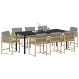 Garden Dining Set 9 pcs Beige Poly Rattan - Side View