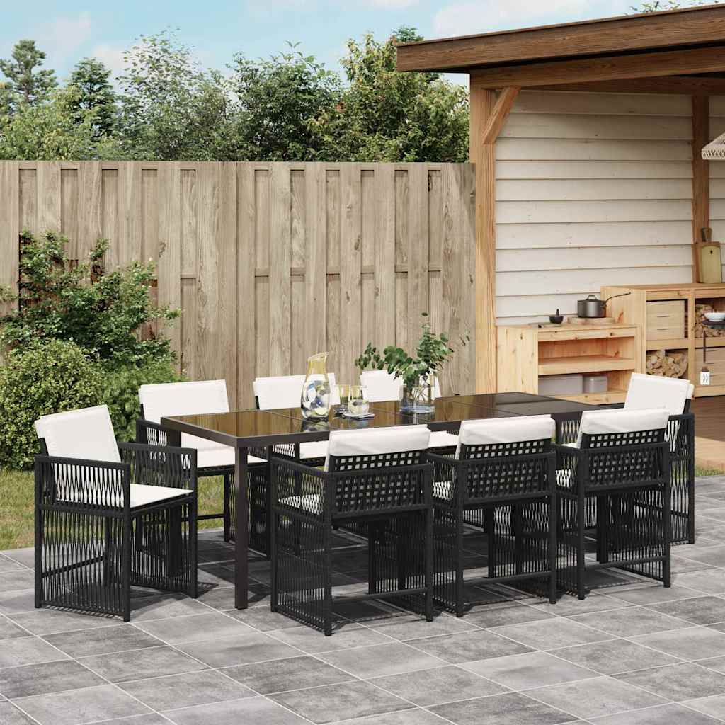 Garden Dining Set 9 pcs Black Poly Rattan