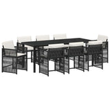 Garden Dining Set 9 pcs Black Poly Rattan - Front View