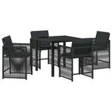 Garden Dining Set 5 pcs Black Poly Rattan - Front View