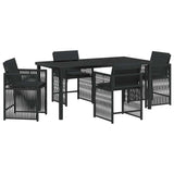 Garden Dining Set 5 pcs Black Poly Rattan - Front View