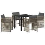 Garden Dining Set 5 pcs Grey Poly Rattan - Front View