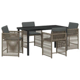 Garden Dining Set 5 pcs Grey Poly Rattan - Front View