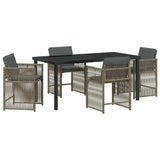 Garden Dining Set 5 pcs Grey Poly Rattan - Front View