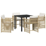 Garden Dining Set 5 pcs Beige Poly Rattan - Front View
