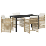 Garden Dining Set 5 pcs Beige Poly Rattan - Front View