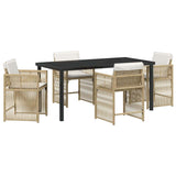 Garden Dining Set 5 pcs Beige Poly Rattan - Front View
