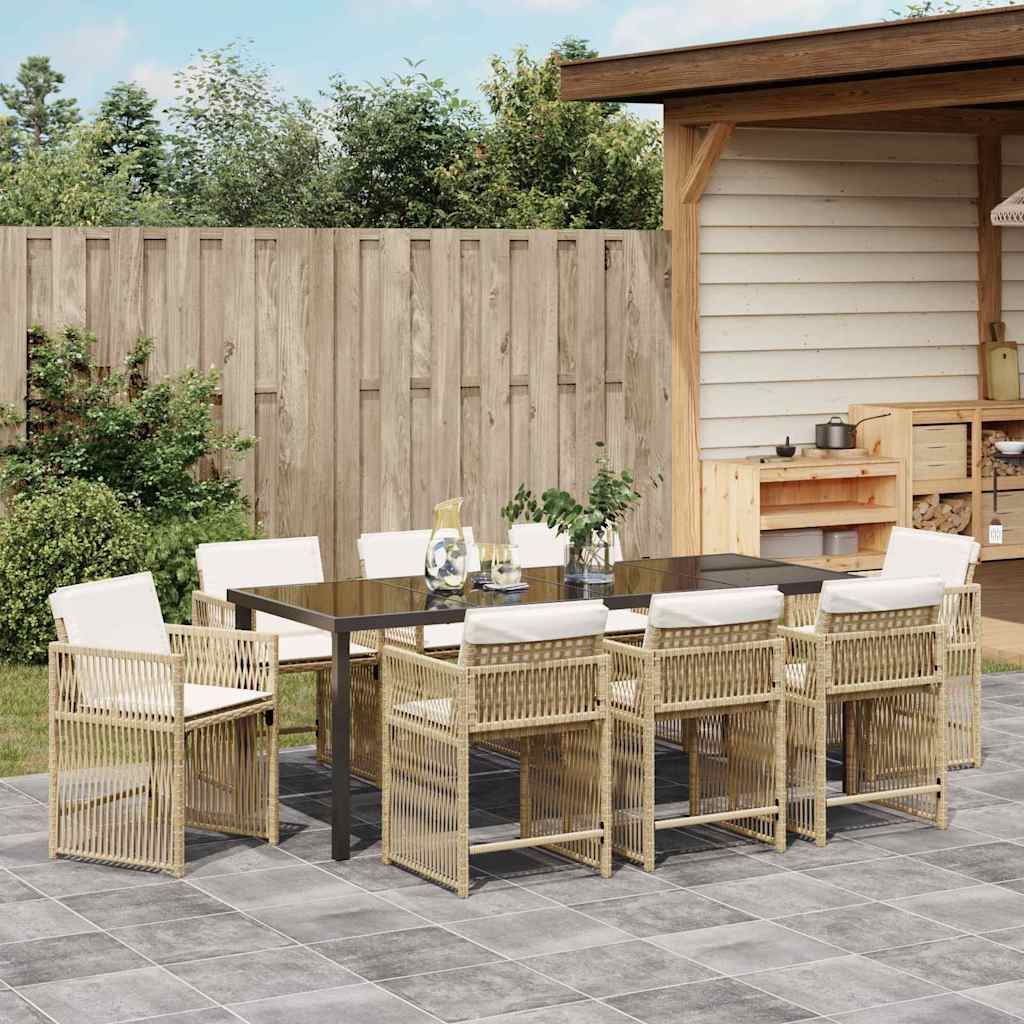 Garden Dining Set 9 pcs Beige Poly Rattan