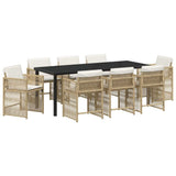 Garden Dining Set 9 pcs Beige Poly Rattan - Front View