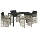 Garden Dining Set 5 pcs Light Grey Poly Rattan - Front View
