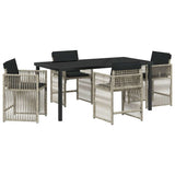 Garden Dining Set 5 pcs Light Grey Poly Rattan - Front View