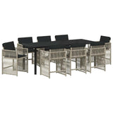 Garden Dining Set 9 pcs Light Grey Poly Rattan - Front View