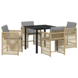 Garden Dining Set 5 pcs Beige Poly Rattan - Front View