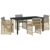 Garden Dining Set 5 pcs Beige Poly Rattan - Front View