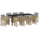 Garden Dining Set 9 pcs Beige Poly Rattan - Front View