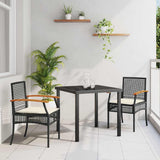 Garden Dining Set with Cushion 3 pcs Black Rattan