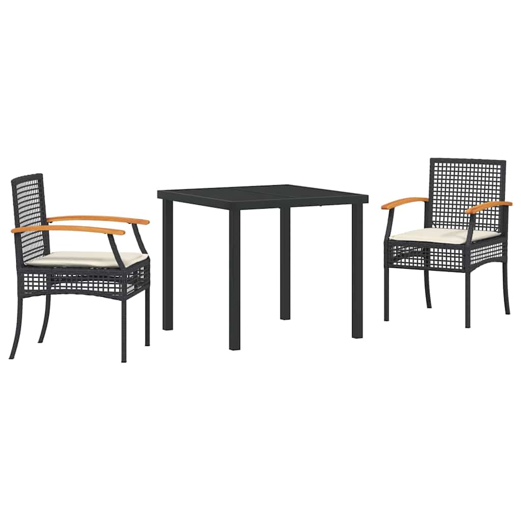Garden Dining Set with Cushion 3 pcs Black Rattan