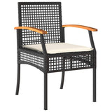 Garden Dining Set with Cushion 3 pcs Black Rattan - Rear View