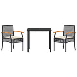 Garden Dining Set with Cushion 3 pcs Black Rattan