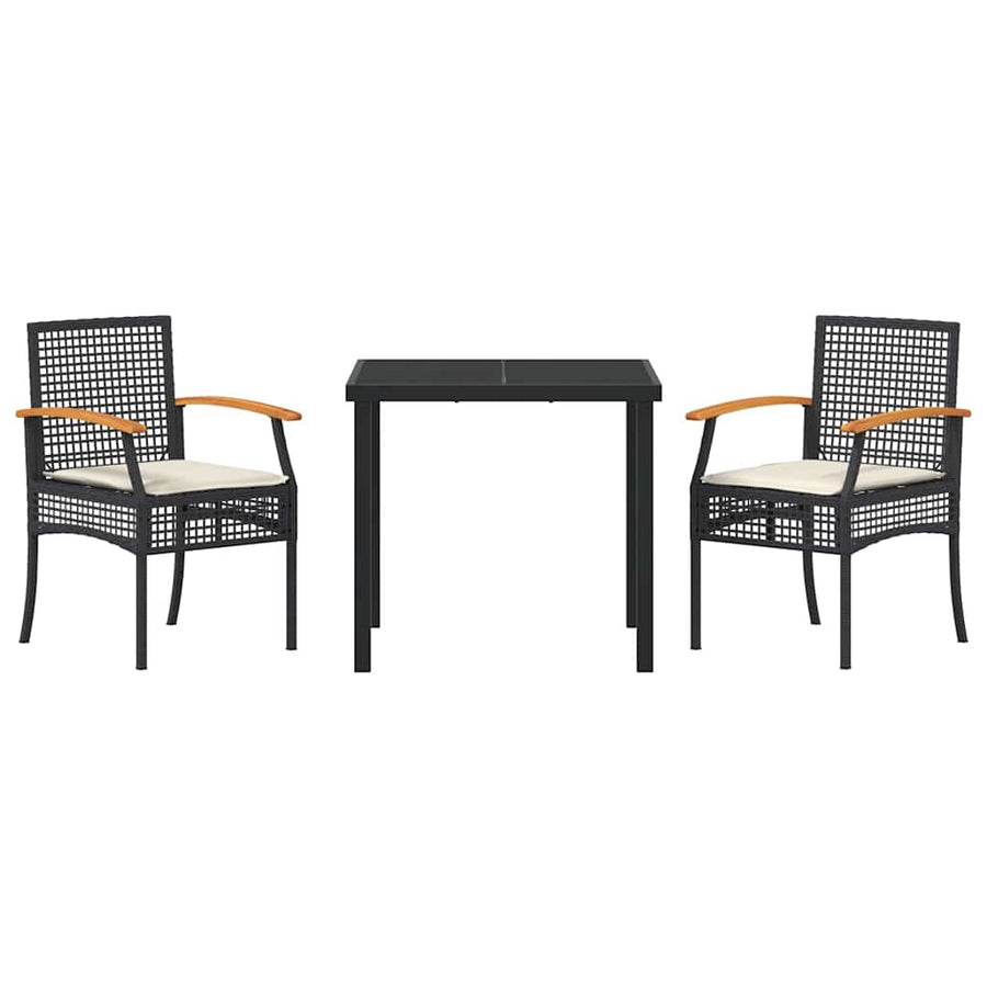 Garden Dining Set 3 pcs Black Rattan