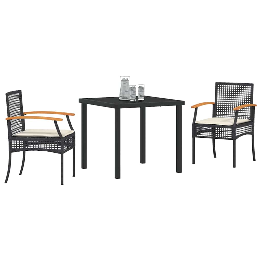 Garden Dining Set with Cushion 3 pcs Black Rattan