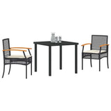 Garden Dining Set with Cushion 3 pcs Black Rattan