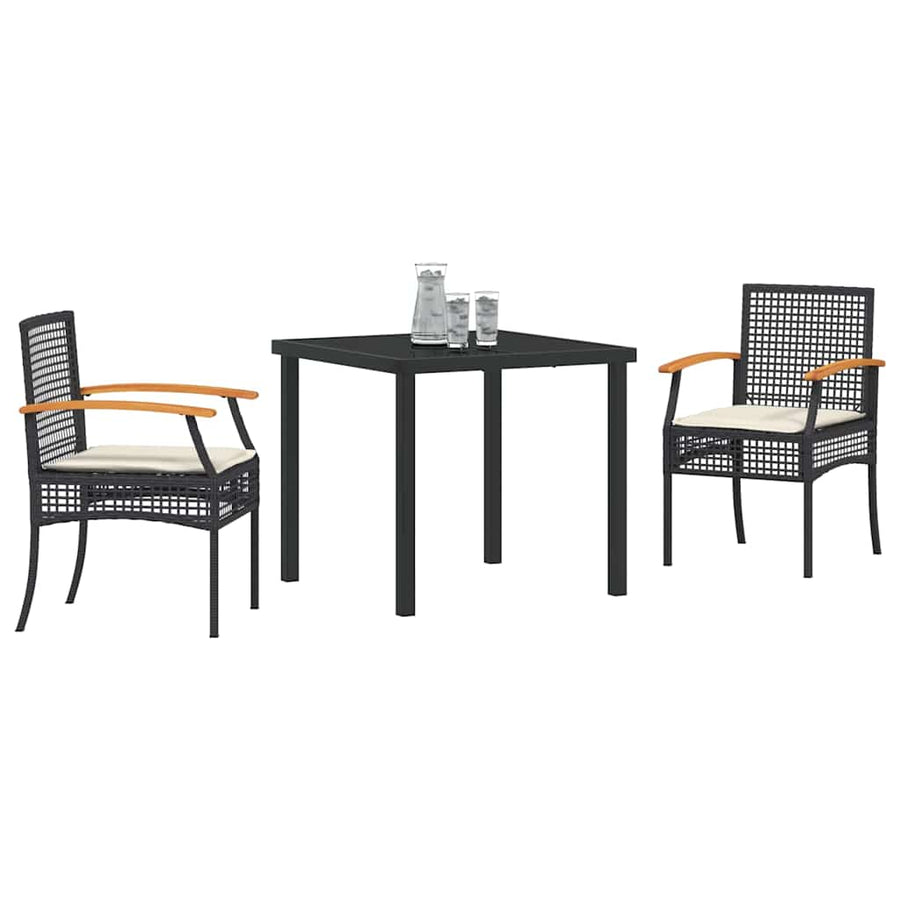 Garden Dining Set 3 pcs Black Rattan