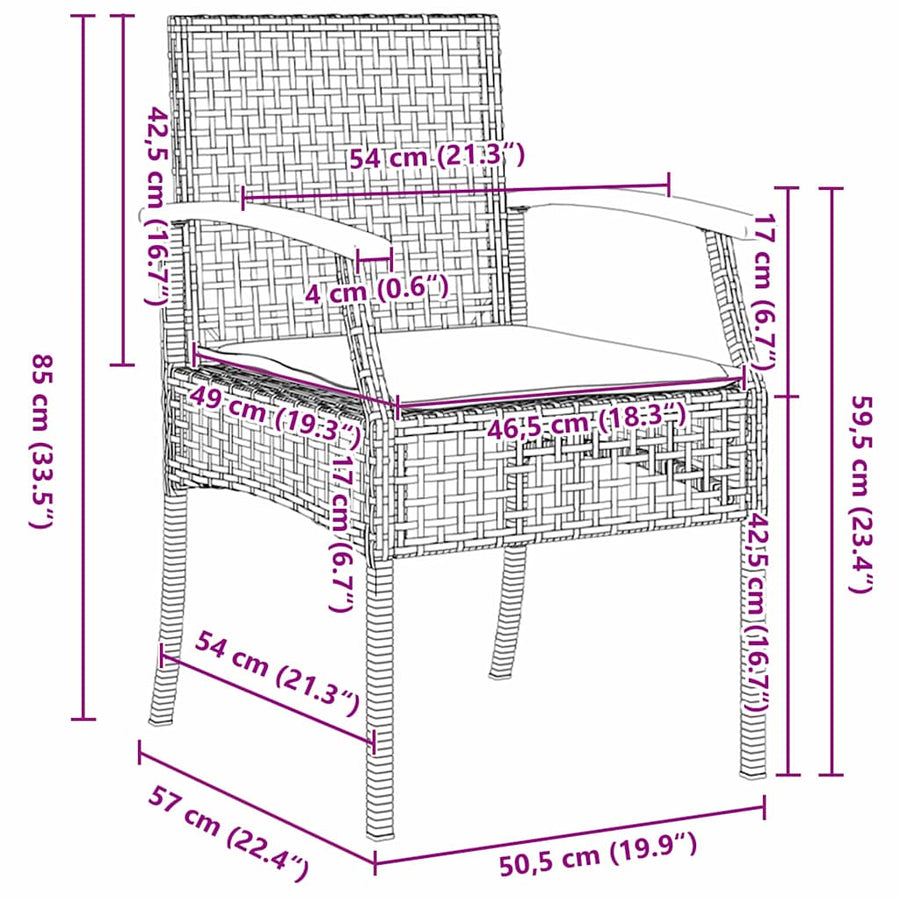 Garden Dining Set 3 pcs Black Rattan