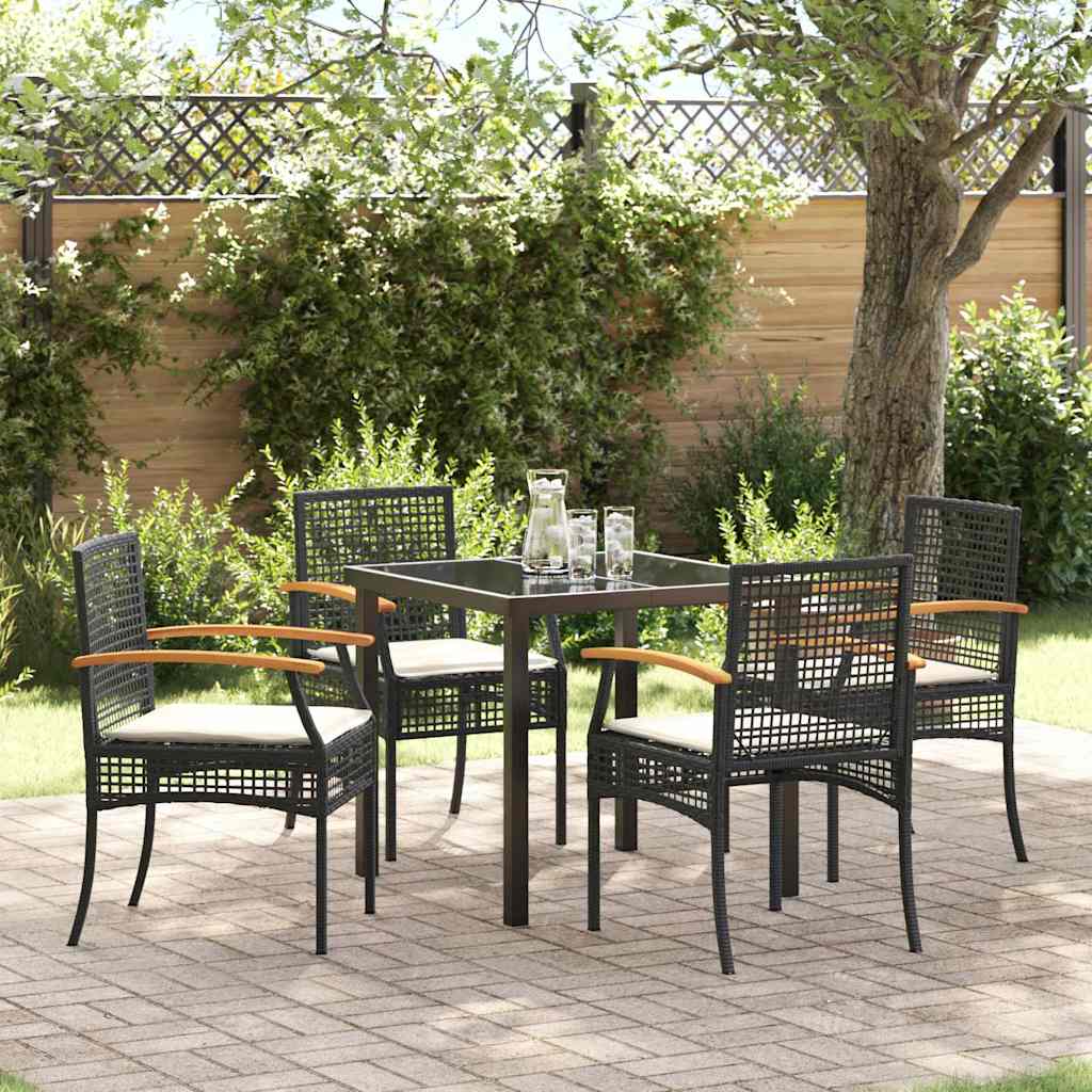 Garden Dining Set with Cushion 5 pcs Black Rattan