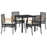 Garden Dining Set with Cushion 5 pcs Black Rattan - Front View
