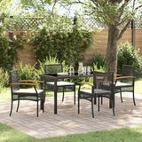 Garden Dining Set with Cushion 5 pcs Black Rattan