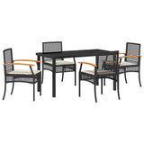 Garden Dining Set with Cushion 5 pcs Black Rattan - Front View