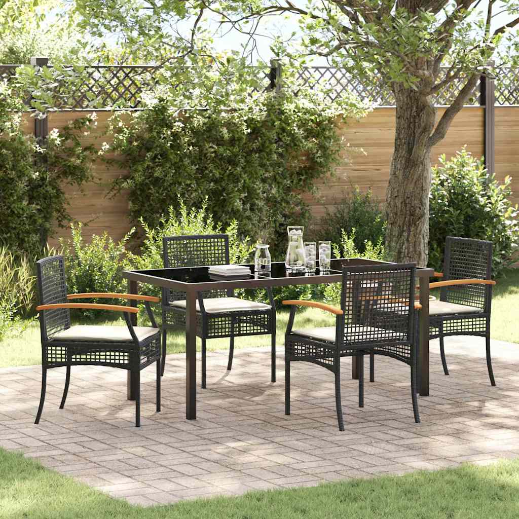 Garden Dining Set with Cushion 5 pcs Black Rattan