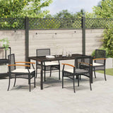 Garden Dining Set with Cushion 5 pcs Black Rattan