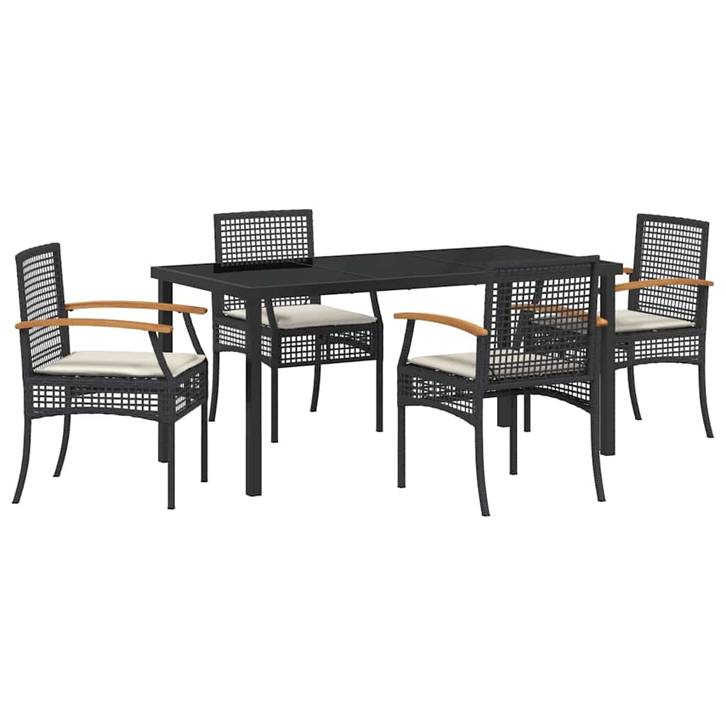 Garden Dining Set with Cushion 5 pcs Black Rattan