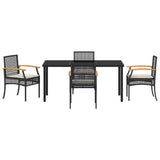 Garden Dining Set with Cushion 5 pcs Black Rattan