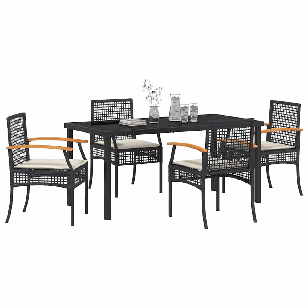 Garden Dining Set with Cushion 5 pcs Black Rattan